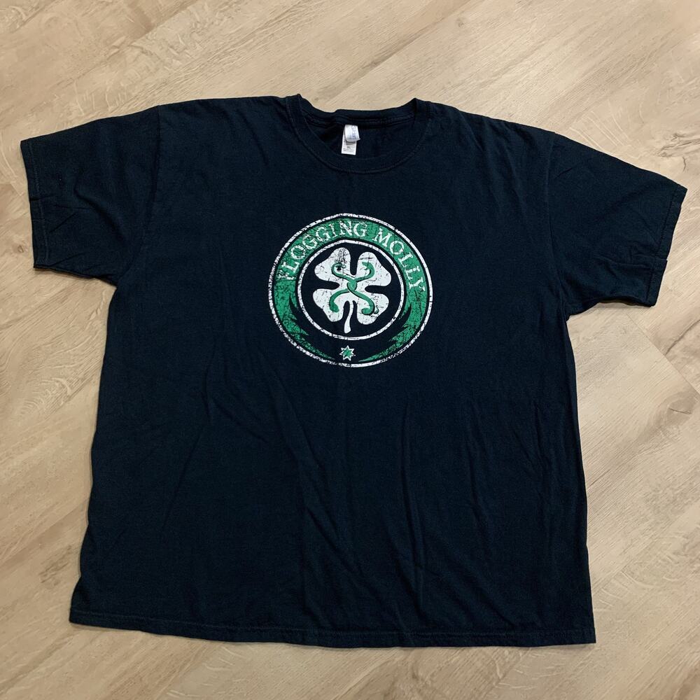 Flogging Molly Irish Celtic Clover Rock Band T-Shirt Men's XL Black Green Tee